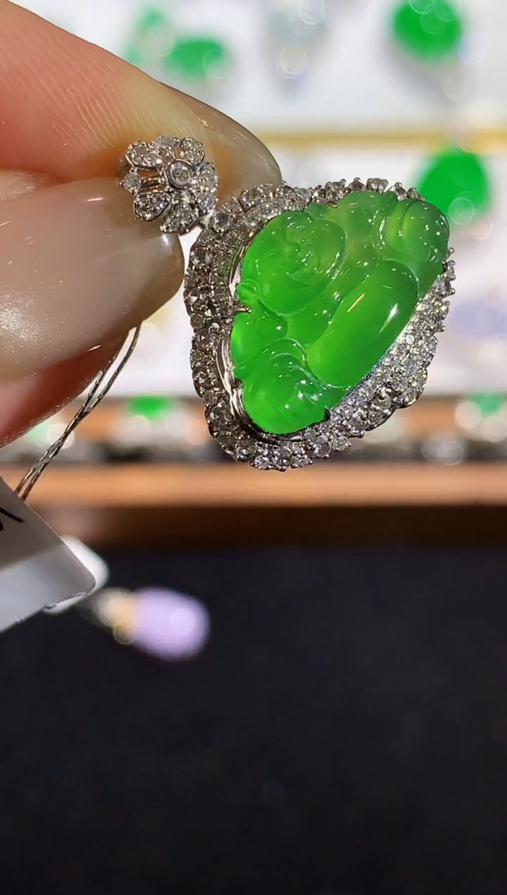 翡翠18K金镶嵌吊坠(不含链)YM10