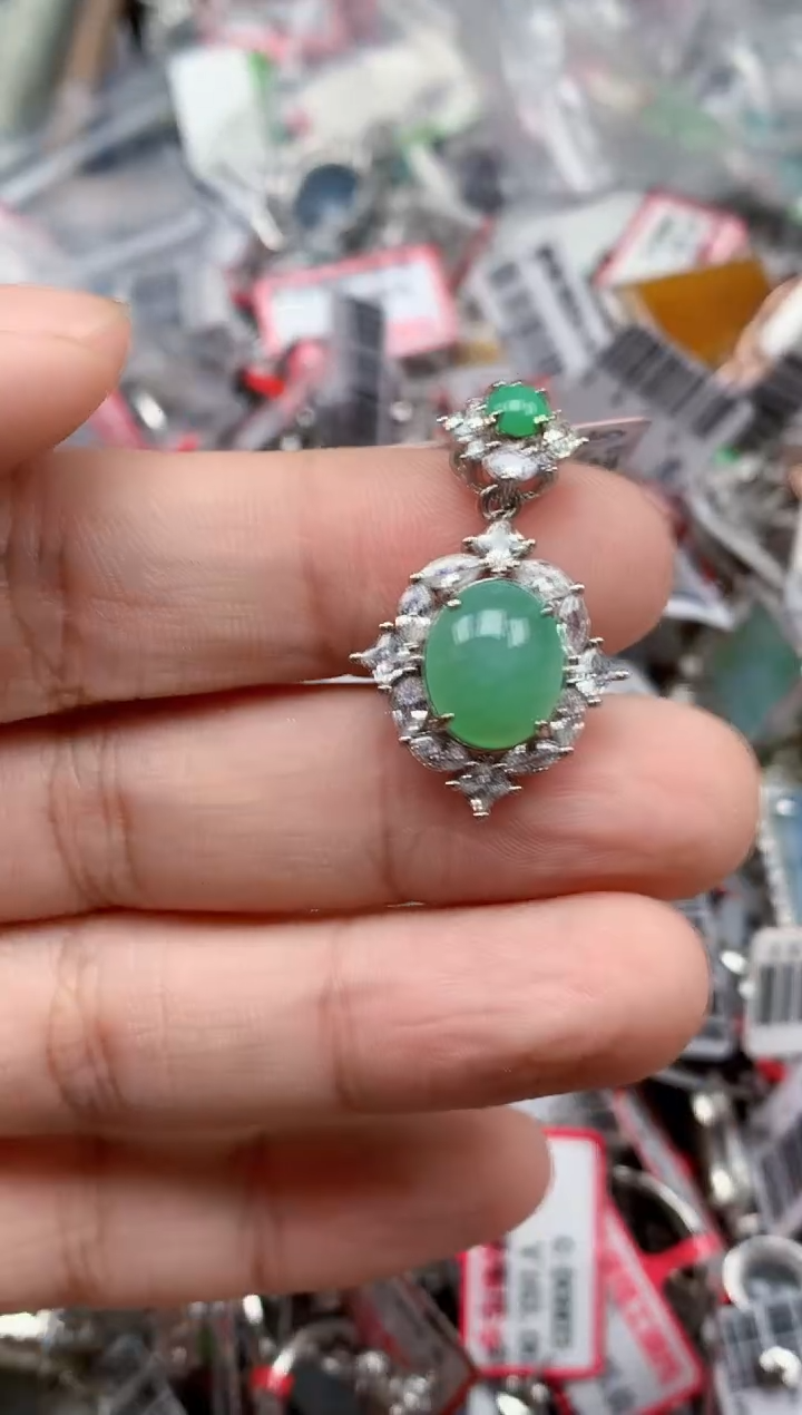 银S925镶嵌戒指翡翠天然A货缅甸翡翠