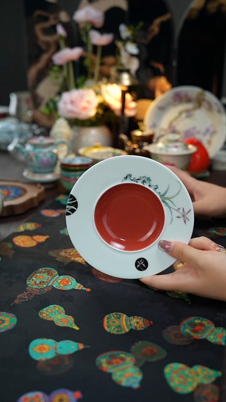 三秋月景德镇手工手绘壶承