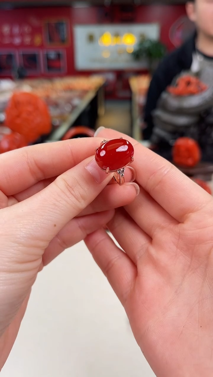 银S925镶嵌冰红戒指南红玛瑙霆*儿（多样式发其一）