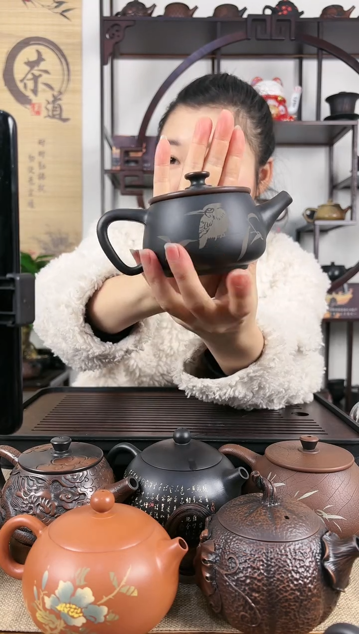 【闪购商品】壶网孔 水墨画 喜上眉梢 汉瓦壶200cc