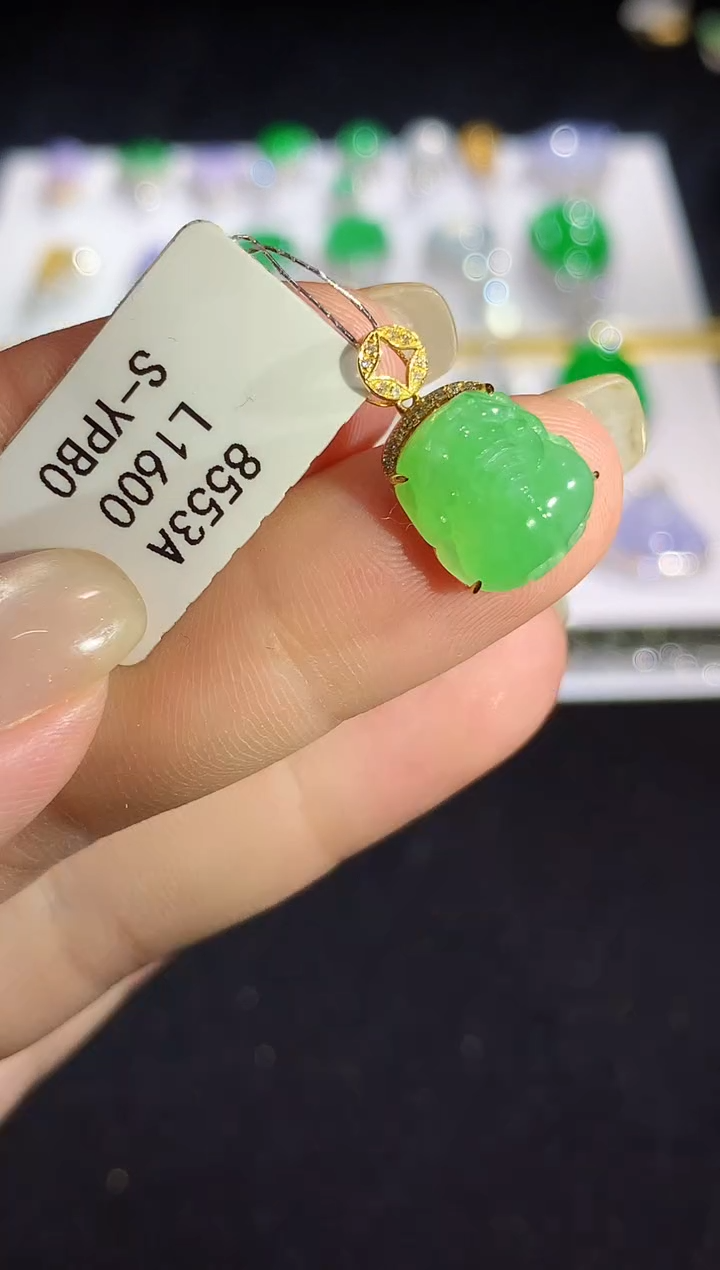 翡翠18K金镶嵌吊坠(不含链)L1600多样性发其一