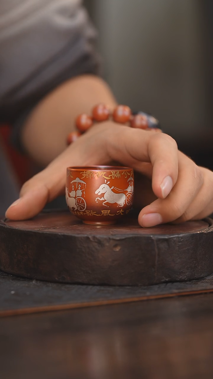 【闪购商品】杯72柴房陶瓷丨金红错金银车马图单杯