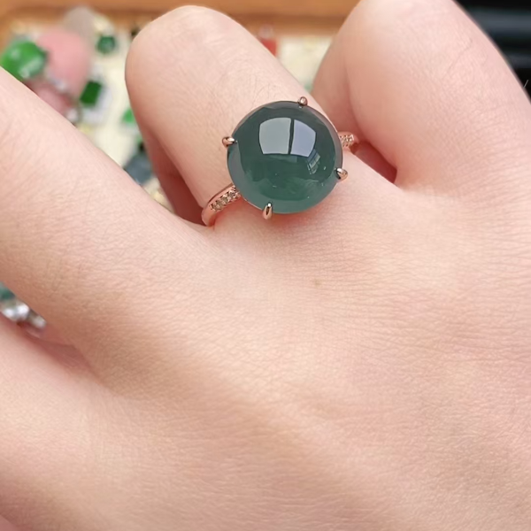 鑫辰珠宝天然A货翡翠银镶嵌设计款开口女戒指时尚百搭