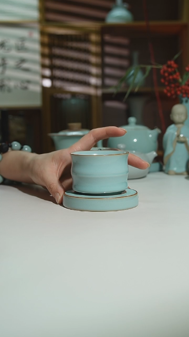 天青竹节杯加垫一级珑匠
