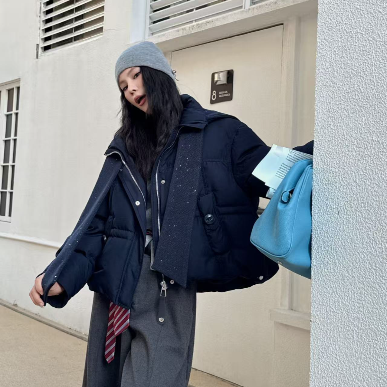 女士中空纱时尚短款羽绒服*Y106