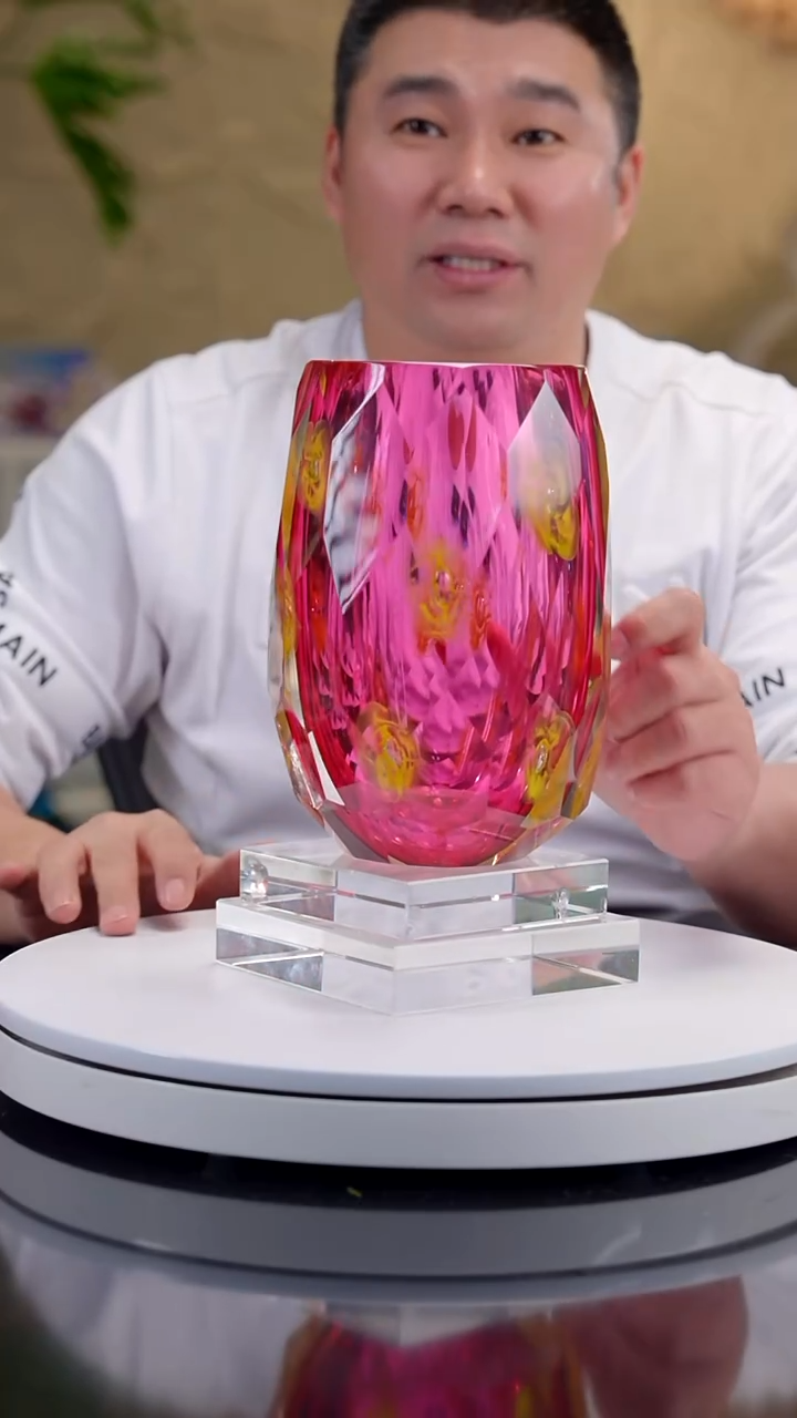 手工艺品琉璃金红色设计款花器