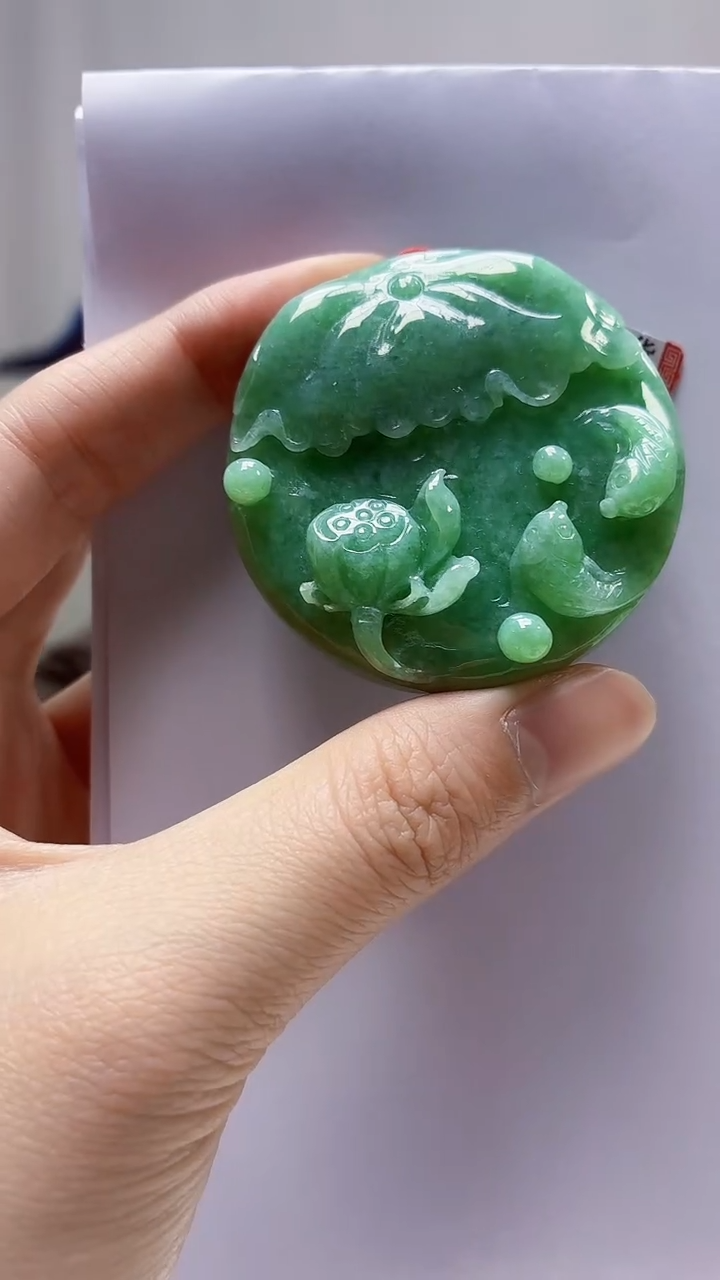 未镶嵌定制翡翠4852zm-毛货挂件荷叶鱼19