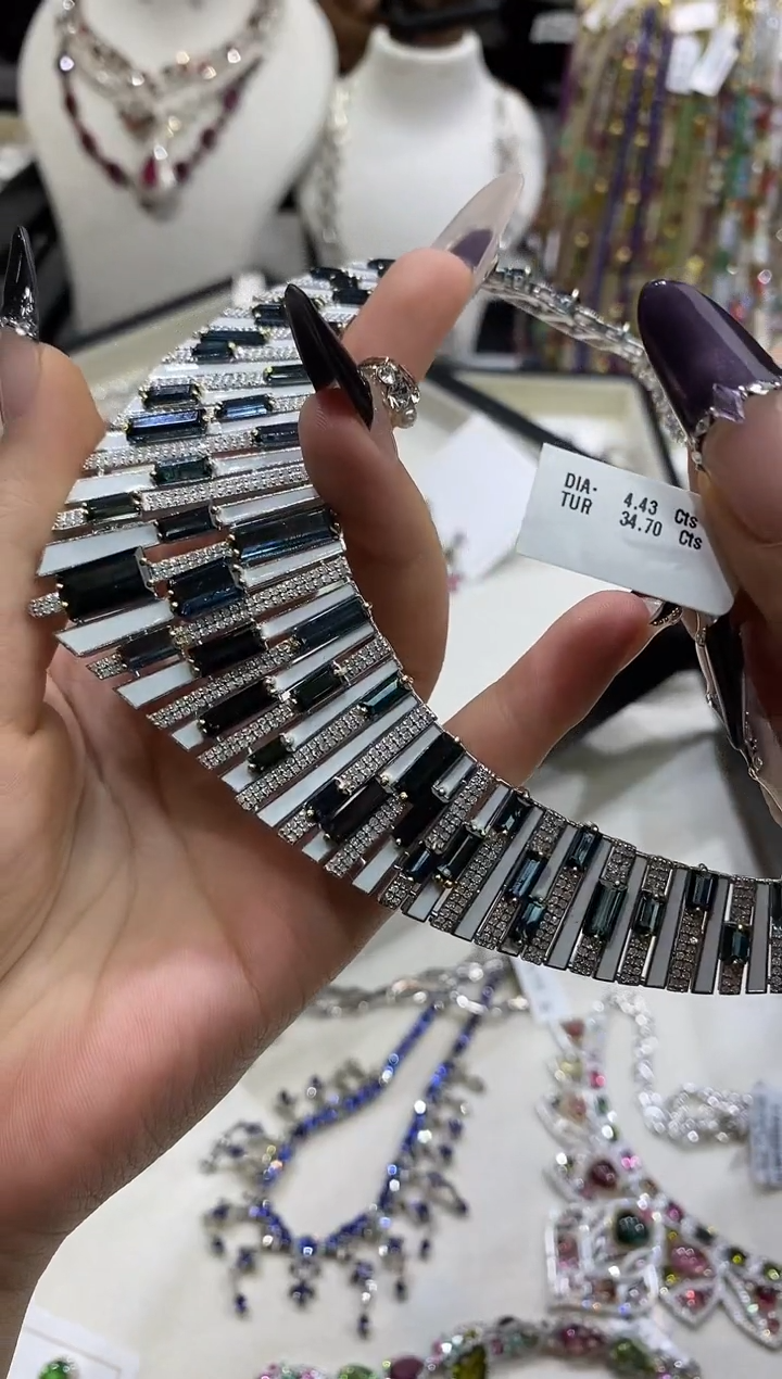 银S925镶嵌项链定制碧玺楚楚珠宝中古甄选不退换