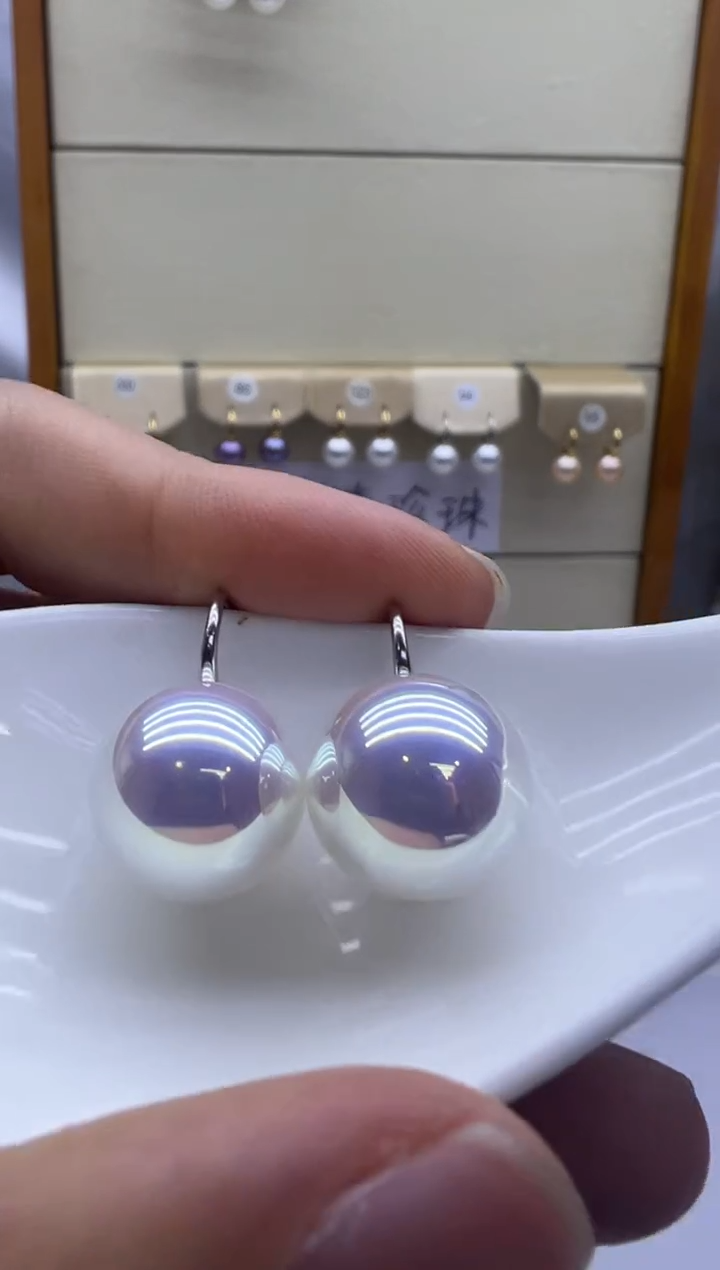 银S925镶嵌耳饰淡水珍珠0295