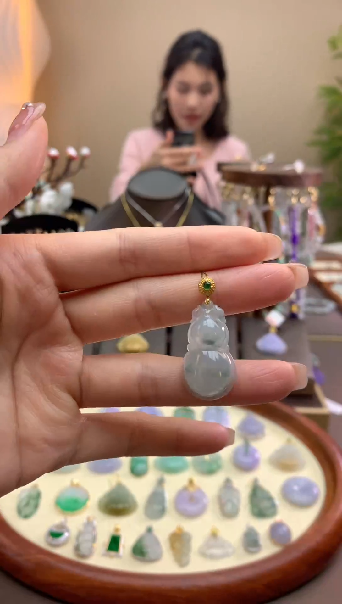 【闪购商品】翡翠颈饰18K金镶嵌葫芦