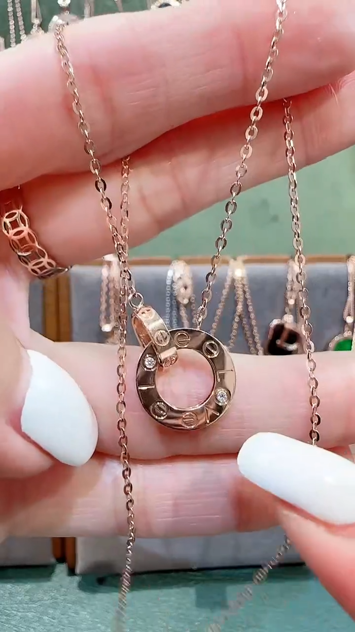 【闪购商品】天然钻石套链18K金镶嵌18K金钻石双环套链