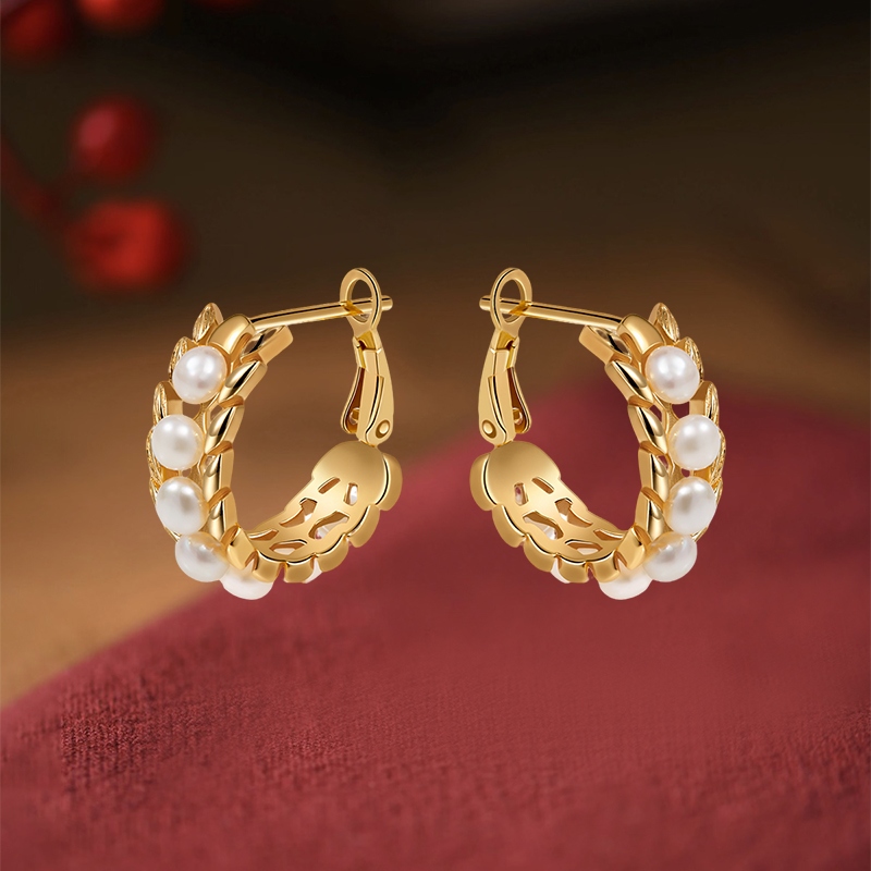 MGS/曼古银925银镀金珍珠耳饰麦穗气质轻奢百搭法式小众简约耳环