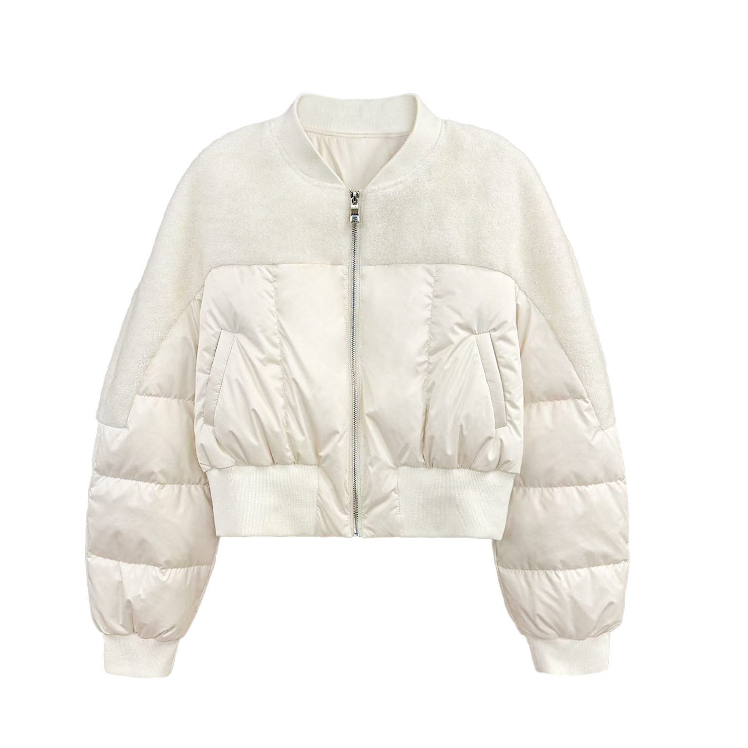 RainieQing【京都落雪】轻奢百搭夹克短款拼接面料鹅绒服女冬