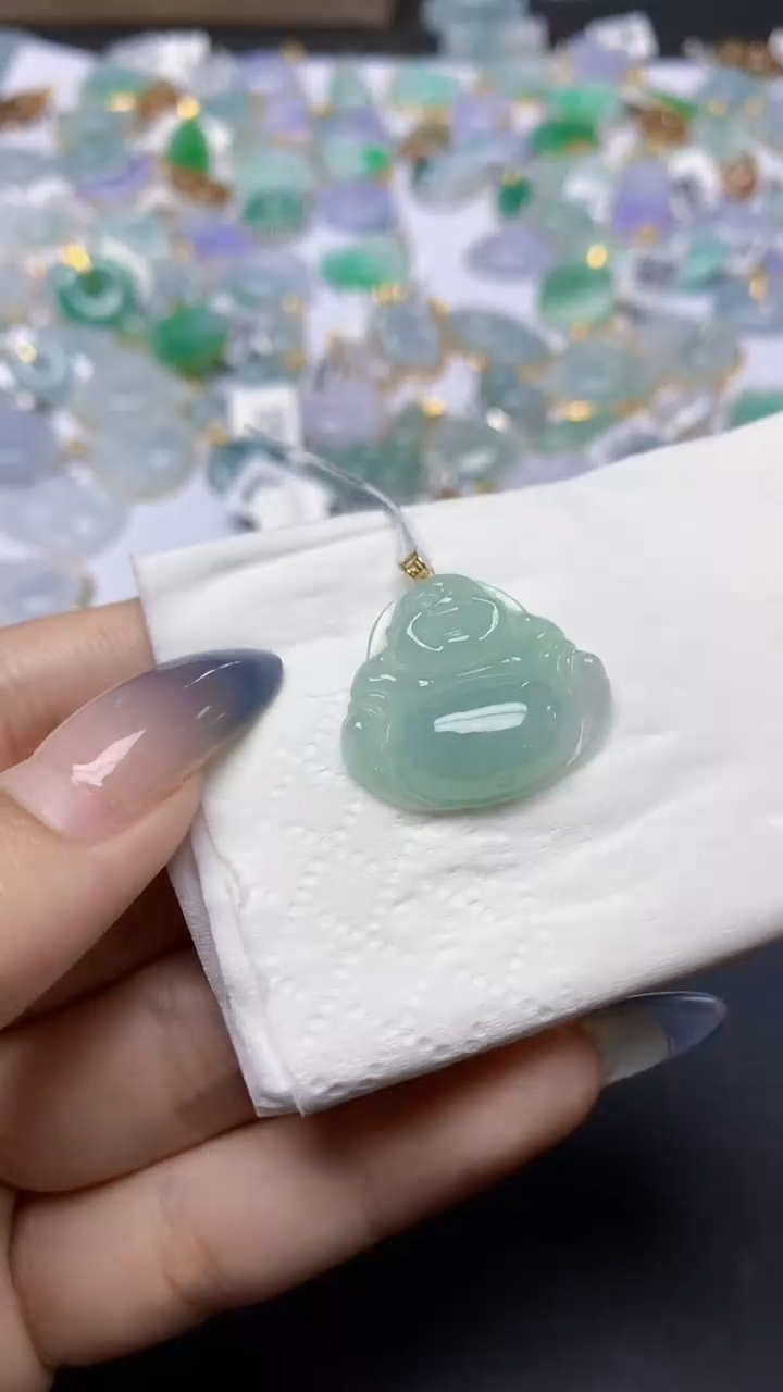翡翠18K金镶嵌颈饰天然a货翡翠