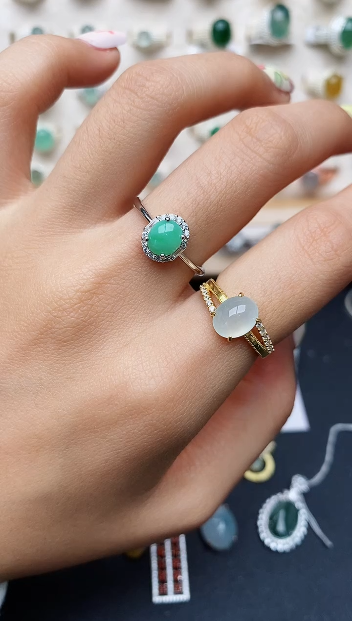 【闪购商品】翡翠戒指银S925镶嵌缅甸翡翠