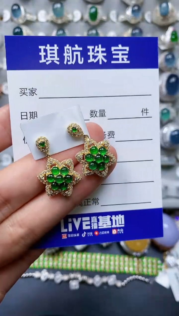【闪购商品】翡翠耳饰银S925镶嵌0470