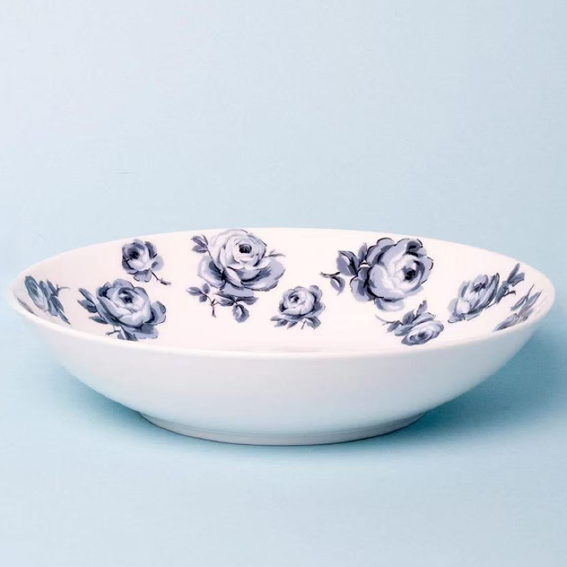 【KA家】20.5*4CM 汤盘 白底青花蓝玫瑰 复古靛蓝 VINTAGE INDIGO