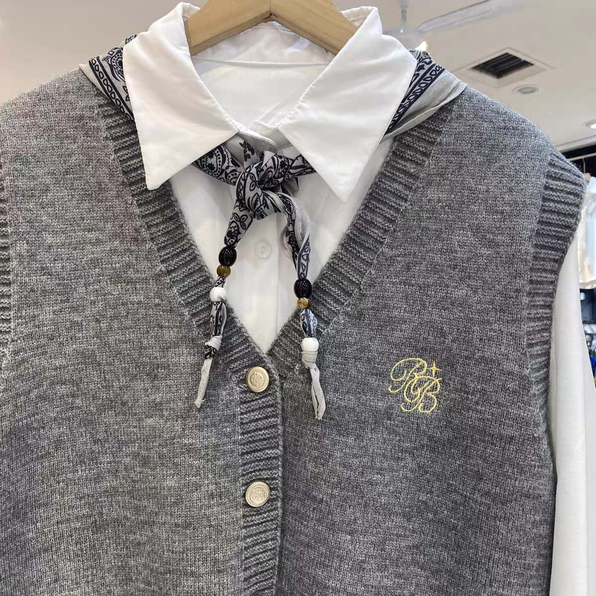 咔嗞咔嗞领带两件套装灰色女薄款上衣学院风