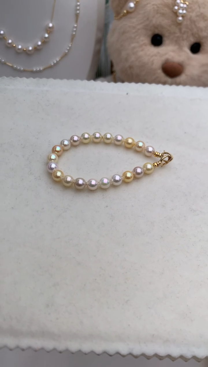 【闪购商品】海水珍珠手绳18K金镶嵌6-7极光糖果手链