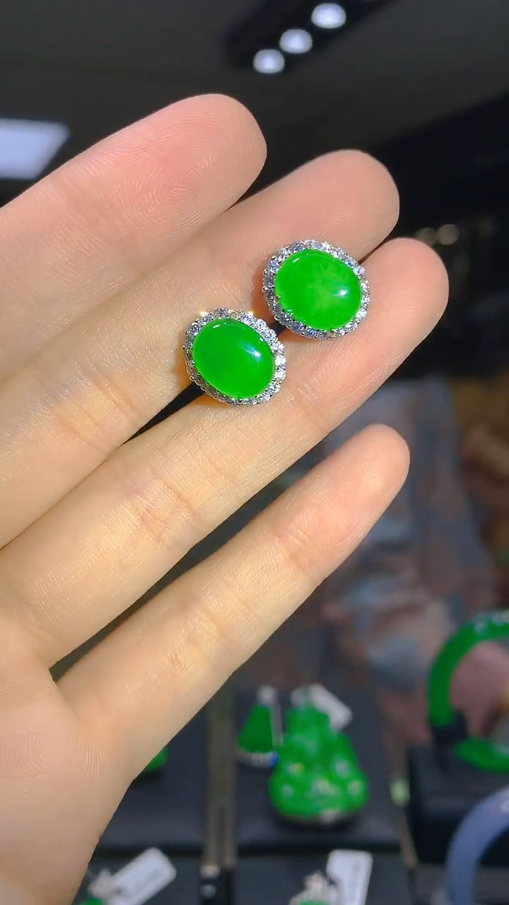 银S925镶嵌翡翠耳钉013（多样性发其一）