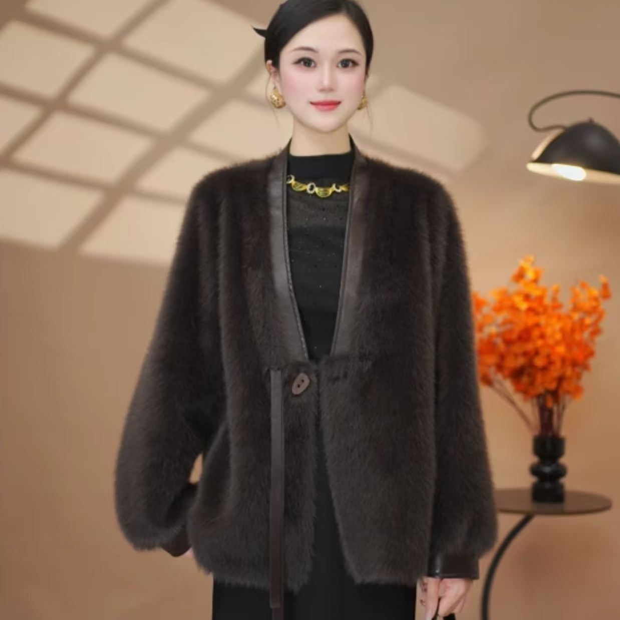 【明星同款-金标正品】秋冬短款外套百搭轻奢气质翻领时尚女款冬季