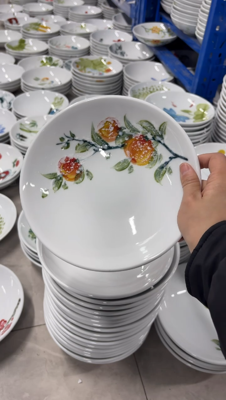 景德镇高温陶瓷食品级手绘釉中彩-圆深盘