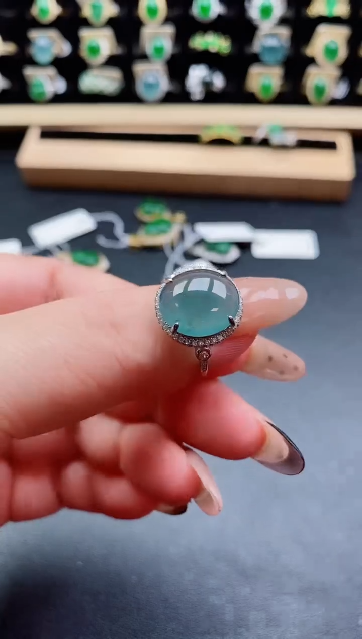 银S925镶嵌戒指翡翠1