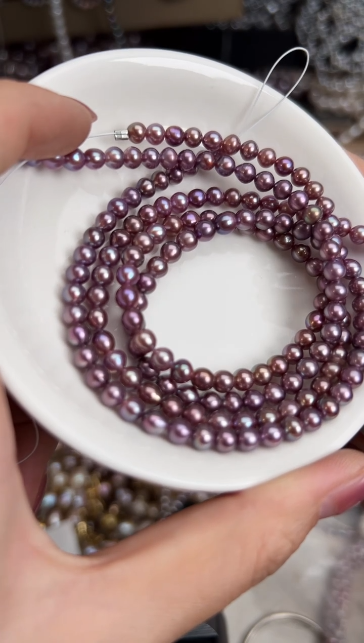 未镶嵌16淡水珍珠强光*珍珠妖紫色圆珠4/5mm左右（多样性发一）