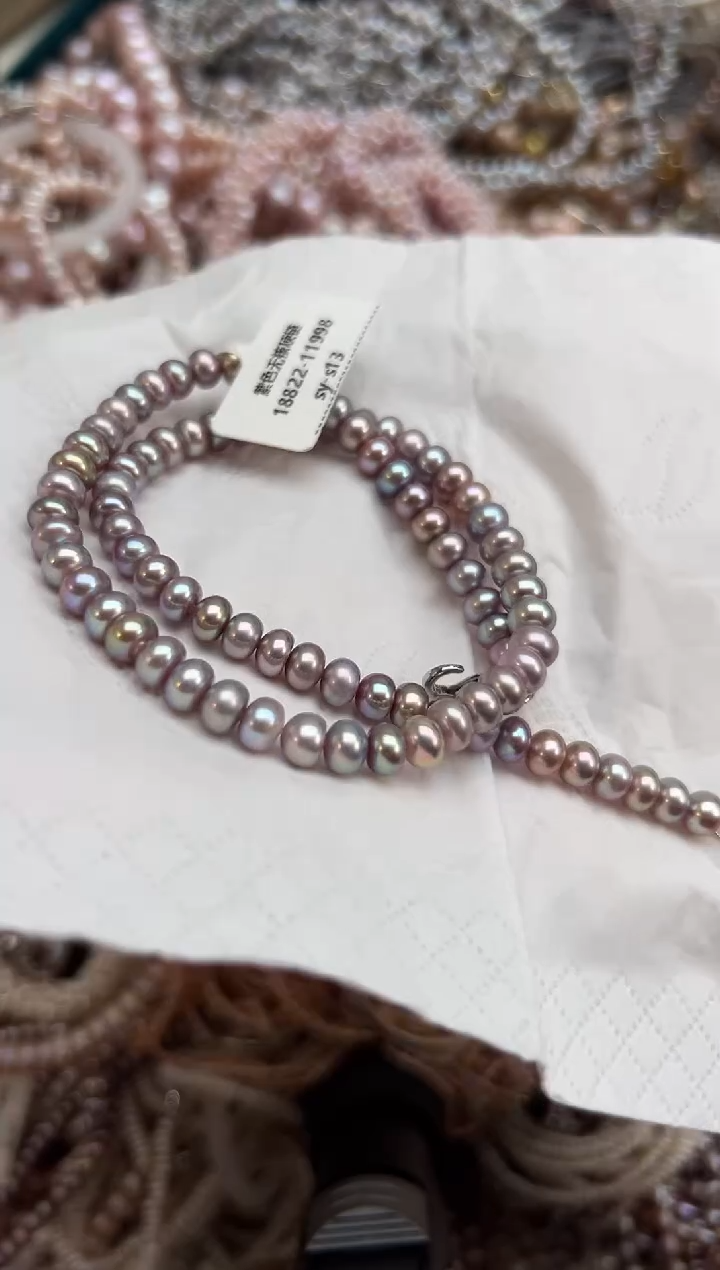 未镶嵌84淡水珍珠紫色*无核强光珍珠项链6mm左右