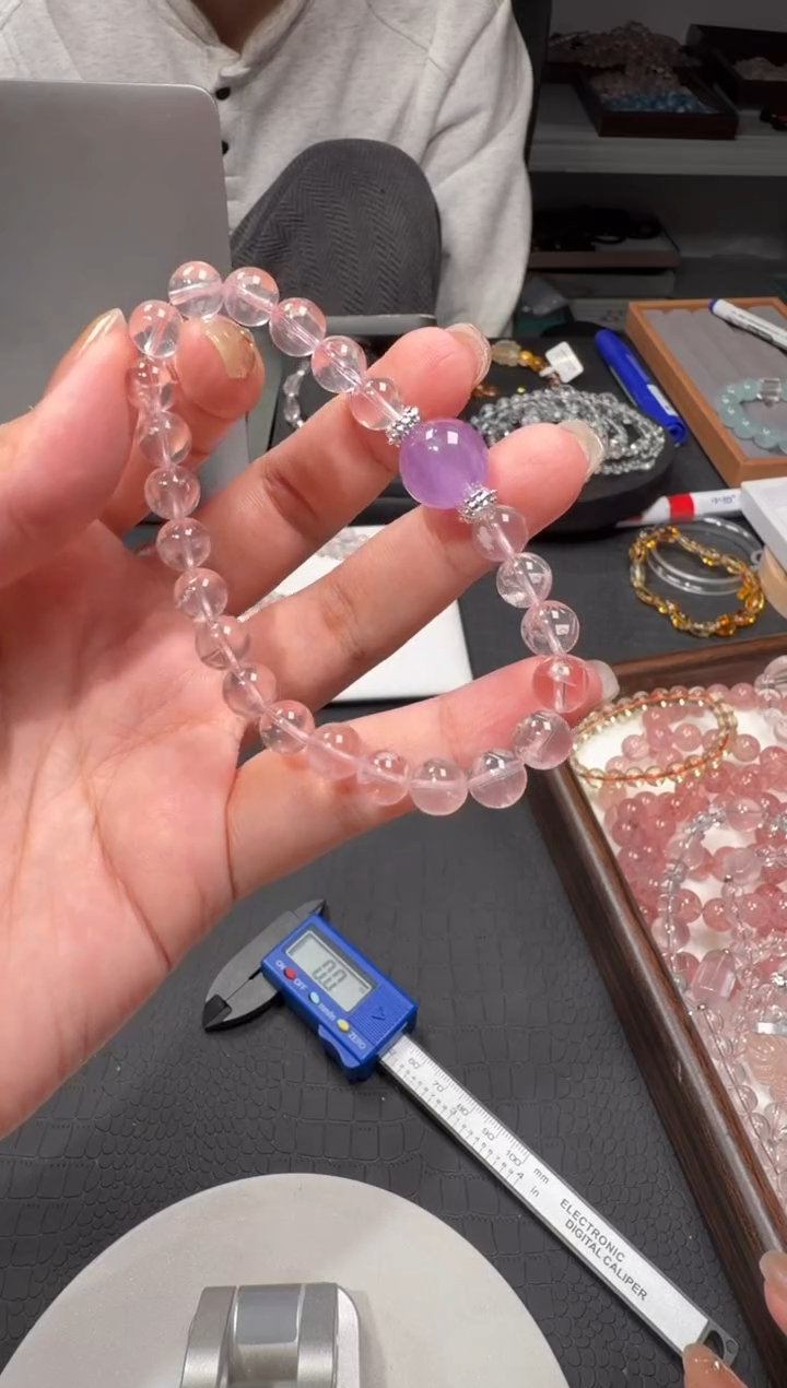 未镶嵌手链水晶粉水晶手串diy