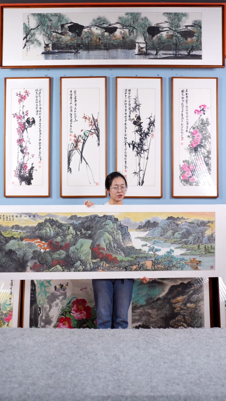 【闪购商品】国画张现军《富春山居图》手绘带框235*65