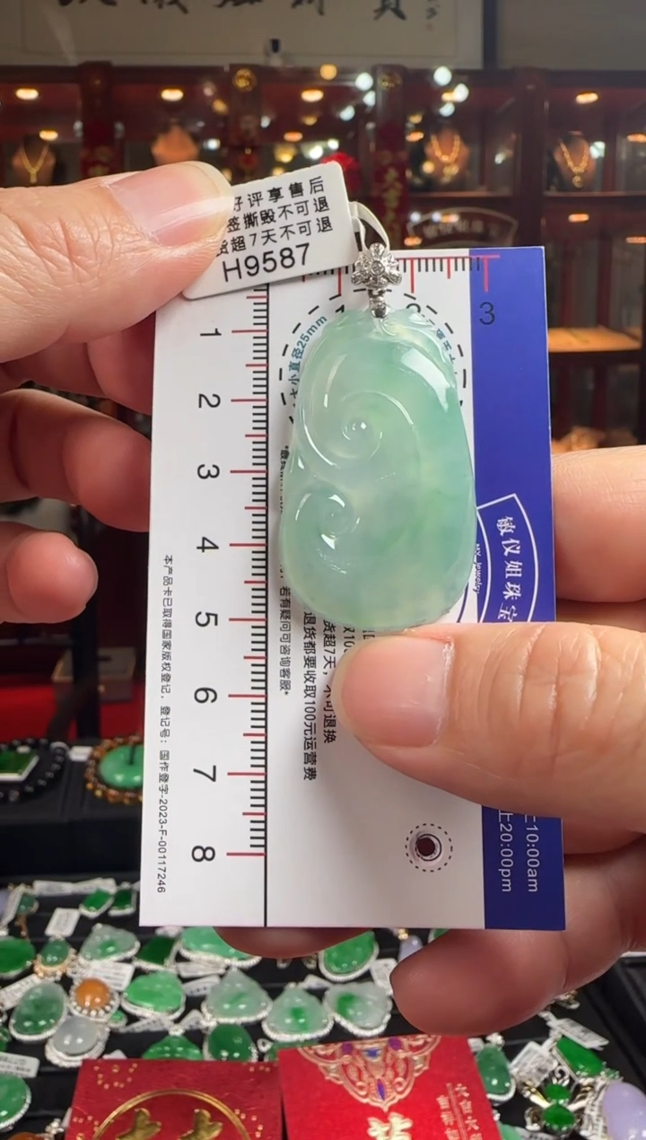 【闪购商品】翡翠颈饰18K金镶嵌H9587冰绿如意