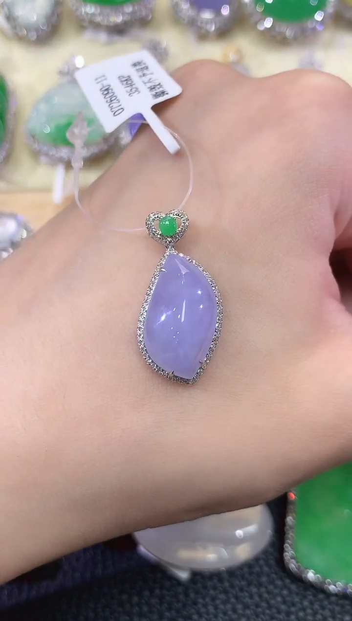 翡翠18K金镶嵌吊坠(不含链)夏日珠宝B37 紫货有色差