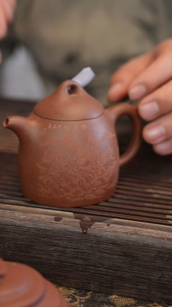 茶壶紫砂原矿手工制作宽口 雕刻随机