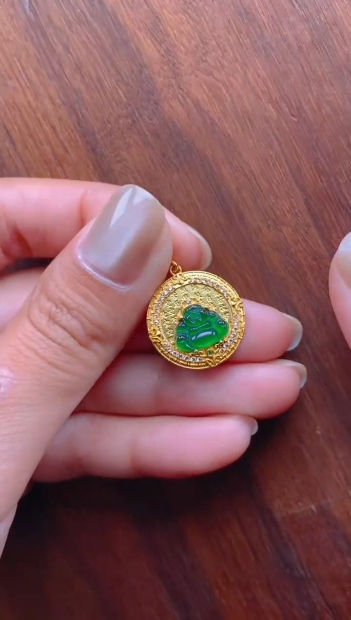 吊坠(不含链)银S925镶嵌翡翠佛公吊坠