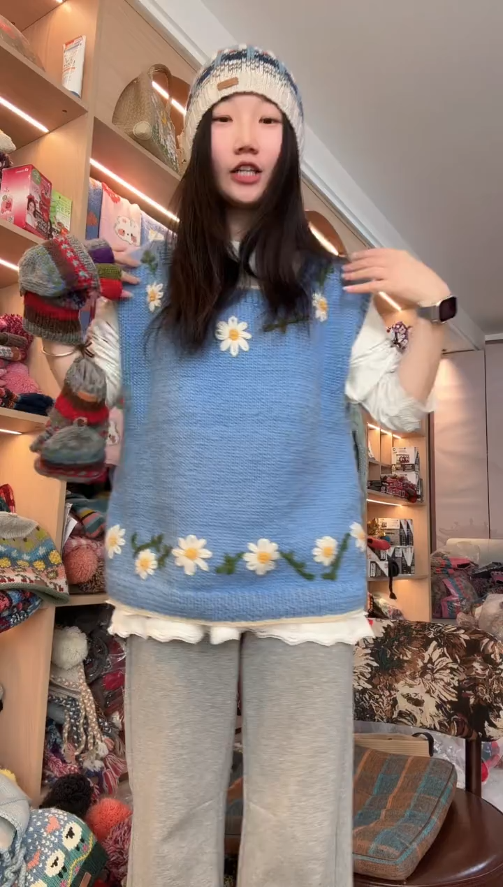 羊毛美利奴蓝色马甲498