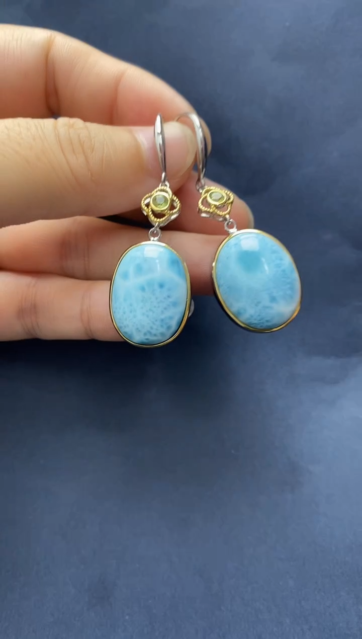 银S925镶嵌针钠钙石（海纹石）手链耳坠