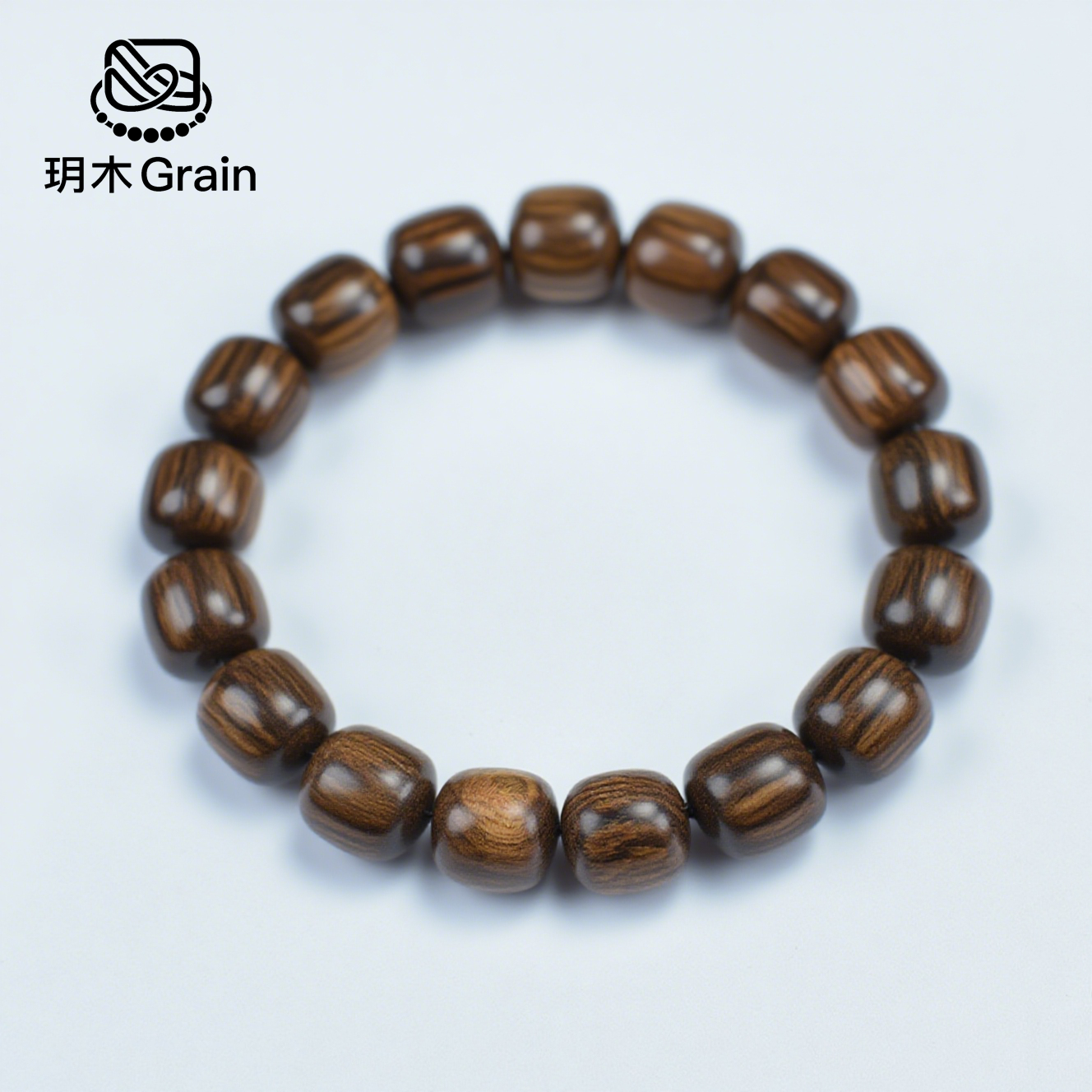 玥木Grain 虎皮檀木老型珠手串手链简约素圈佛珠文玩单圈