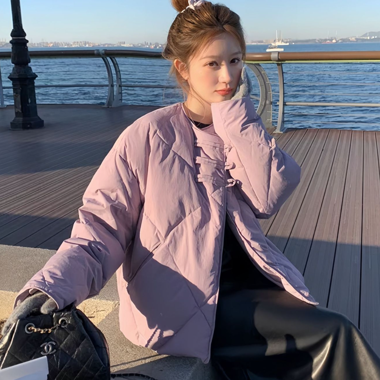 小个子羽绒服女短款新中式复古圆领磁吸扣小众设计感长袖