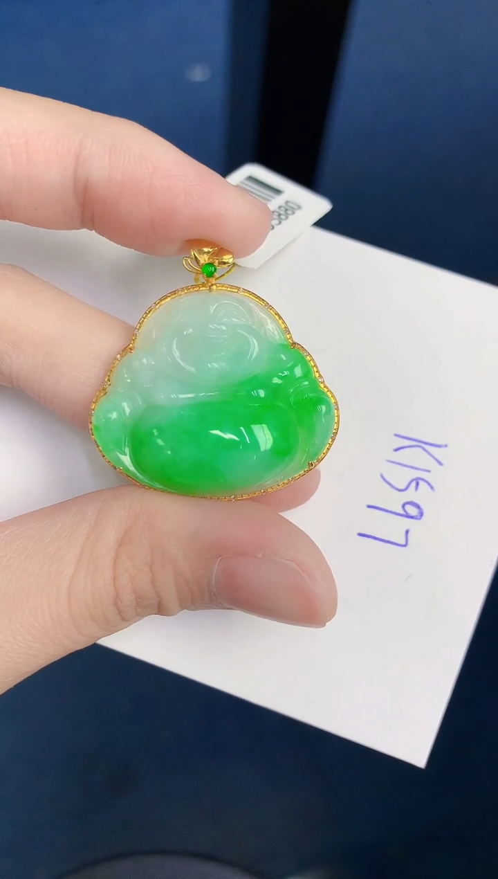 颈饰18K金镶嵌翡翠天然翡翠缅甸A货