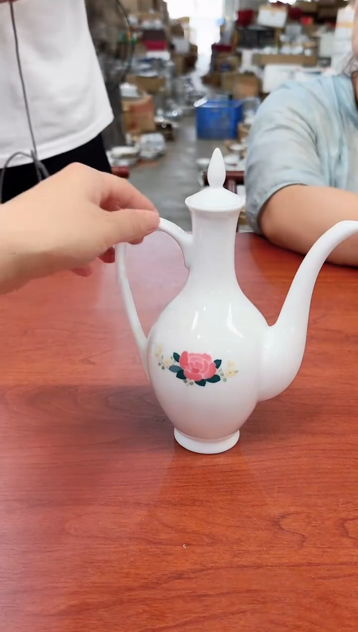 412函夏非遗釉下五彩月季花断中陶瓷酒壶