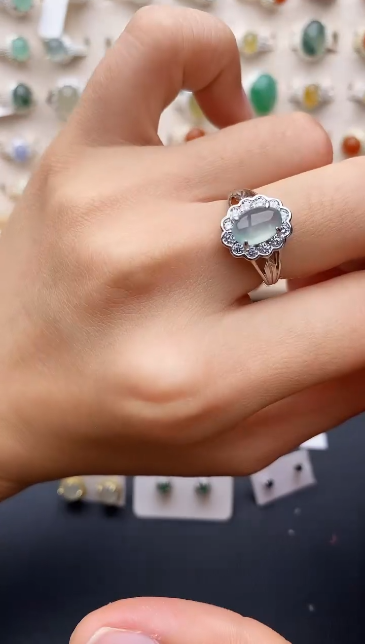 【闪购商品】翡翠戒指银S925镶嵌缅甸翡翠