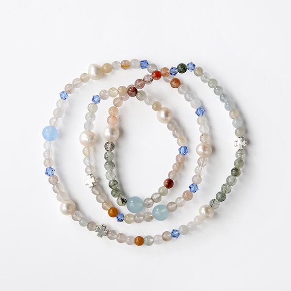 珍珠彩色发晶海蓝宝三宝多彩三圈时尚轻奢百搭小众气质小众珠宝