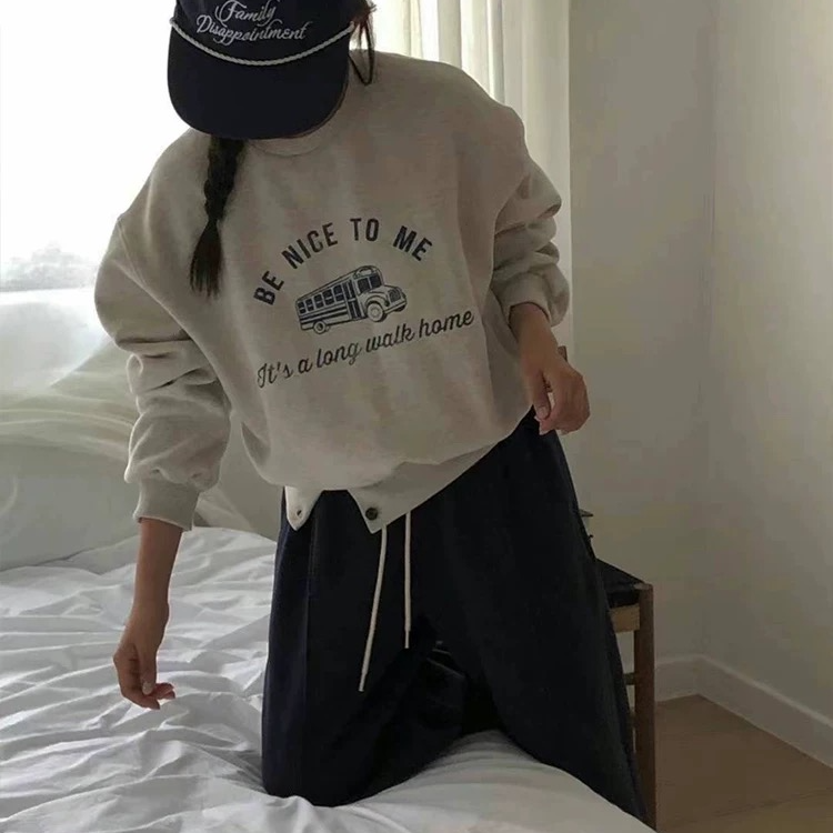 【棉花糖】女士开叉美式汽车加绒卫衣10441