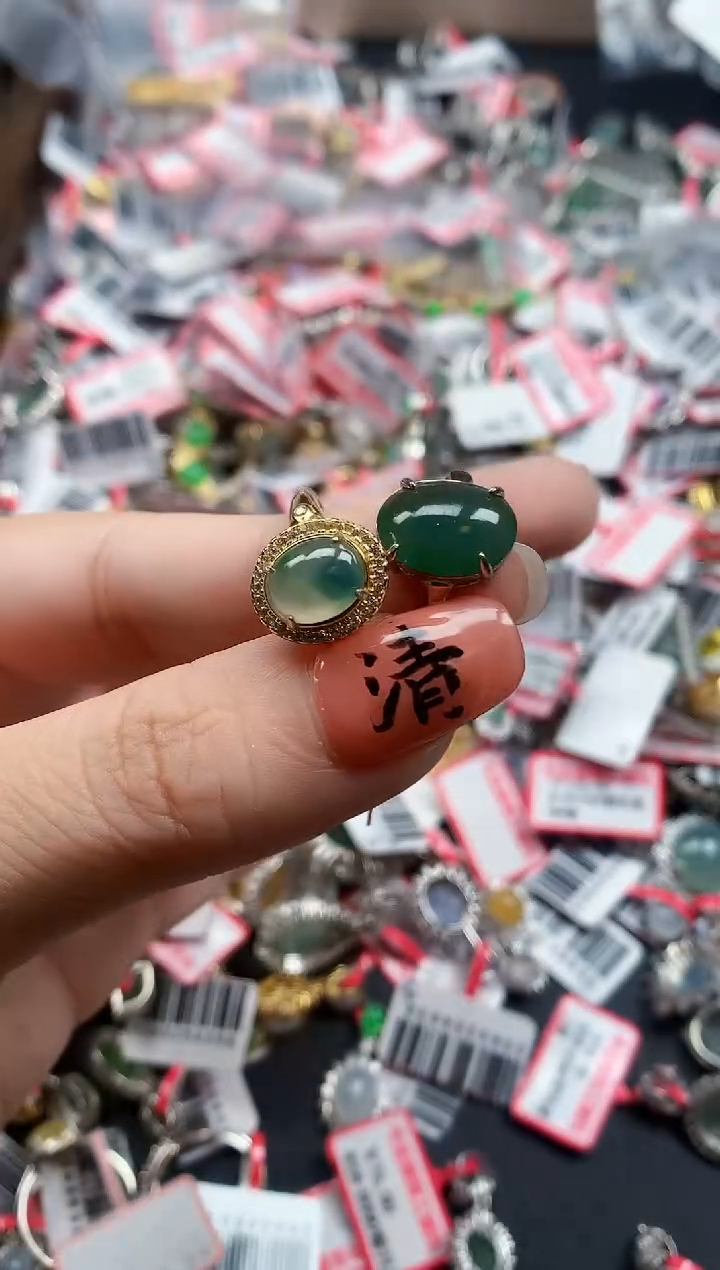 银S925镶嵌戒指翡翠天然A货缅甸翡翠