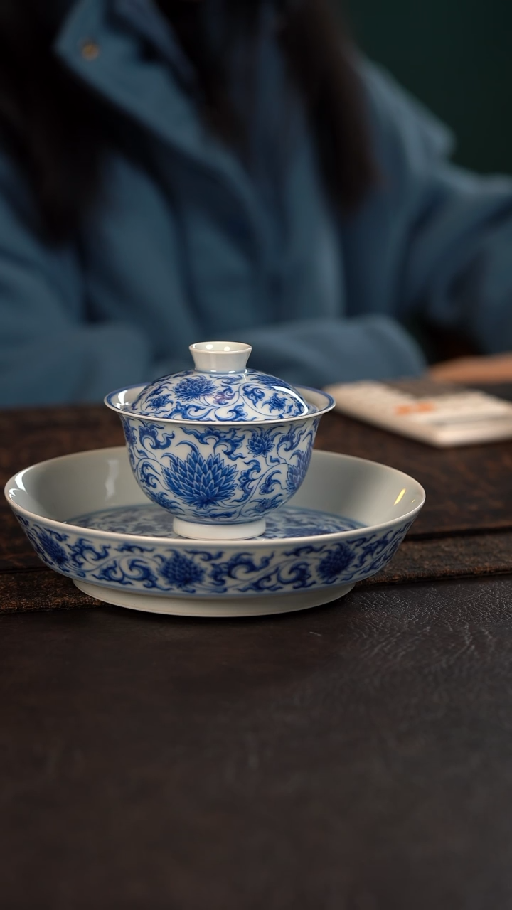 【闪购商品】杯尾款聚澜堂缠枝菊盖碗加壶承