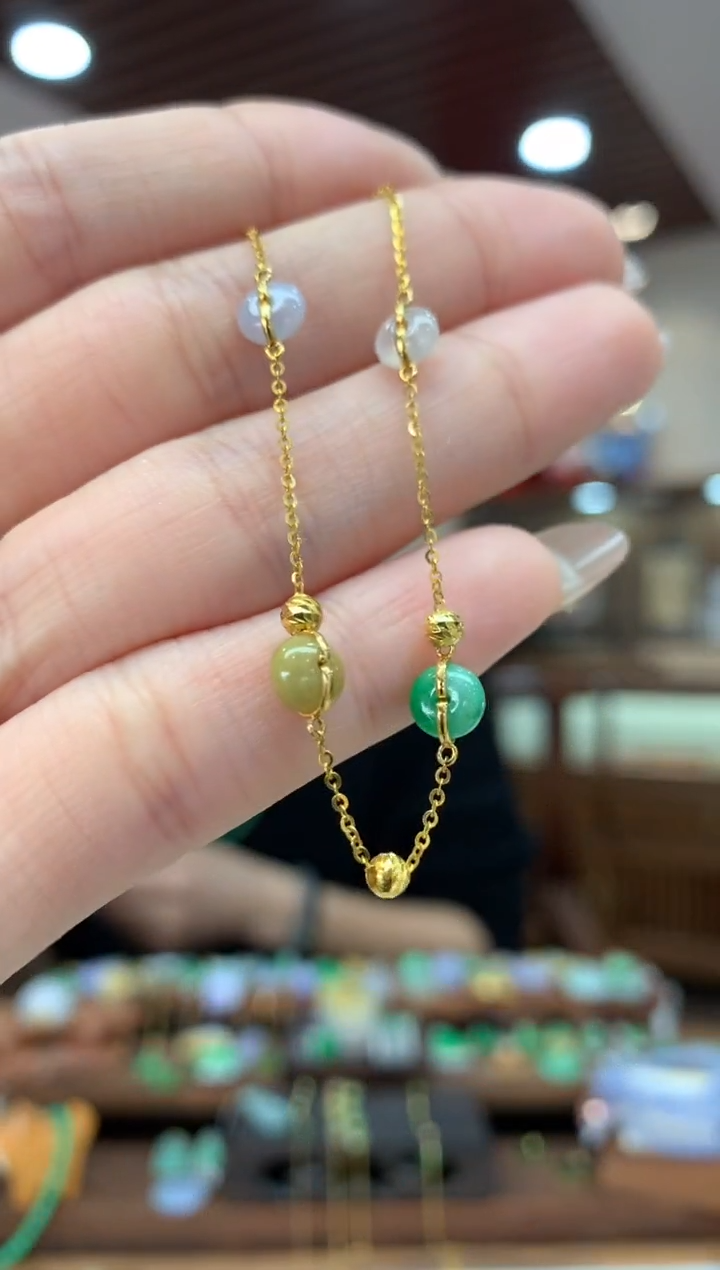 【闪购商品】翡翠手链18K金镶嵌手链