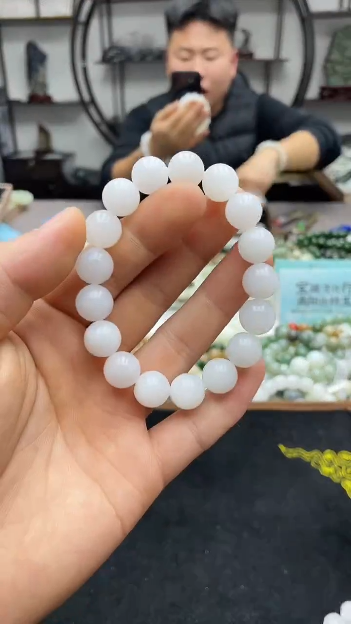 未镶嵌手串和田玉纯天然新疆且末天泰白玉12圆珠