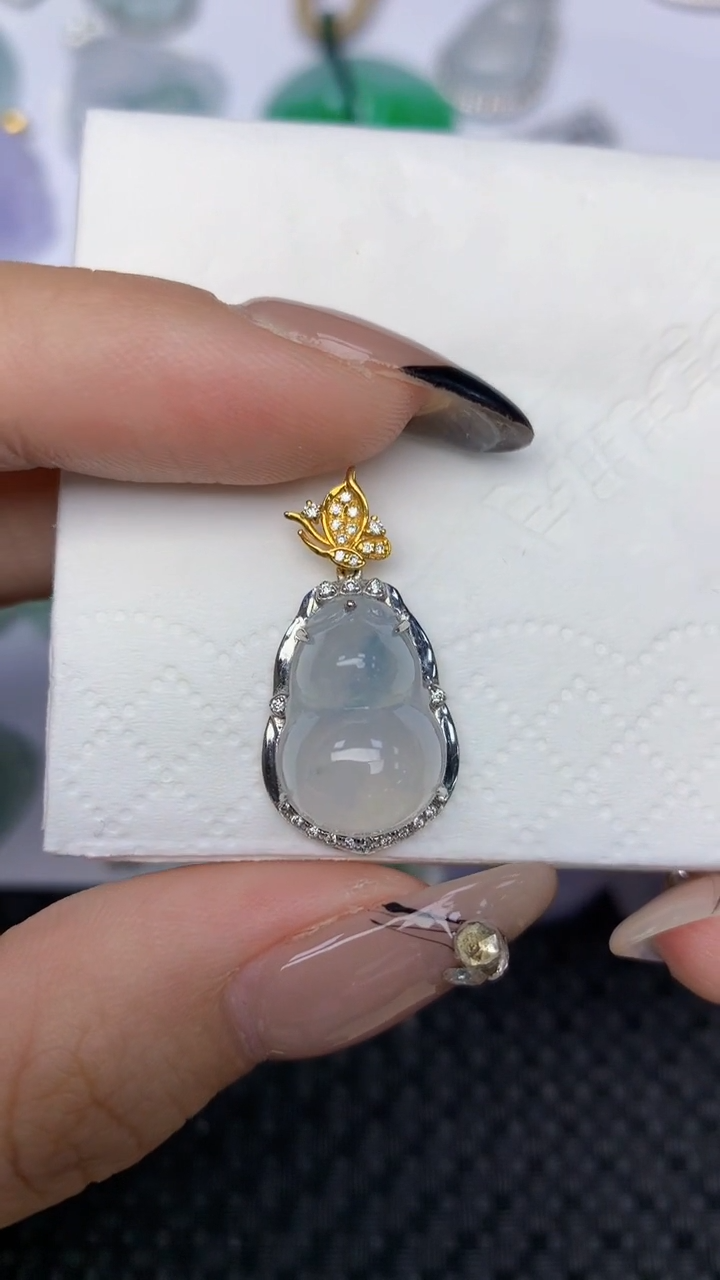 颈饰18K金镶嵌翡翠天然缅甸翡翠a货百元以上9元证书费自理